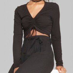 Wild Fable Long-Sleeve V-Neck Ruched Top